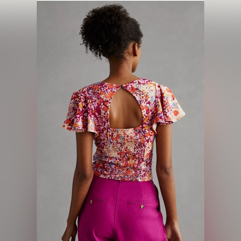 NWT By Anthropologie V-Neck Flutter Hem Top boho OB1542675 size XL - Picture 2 of 7